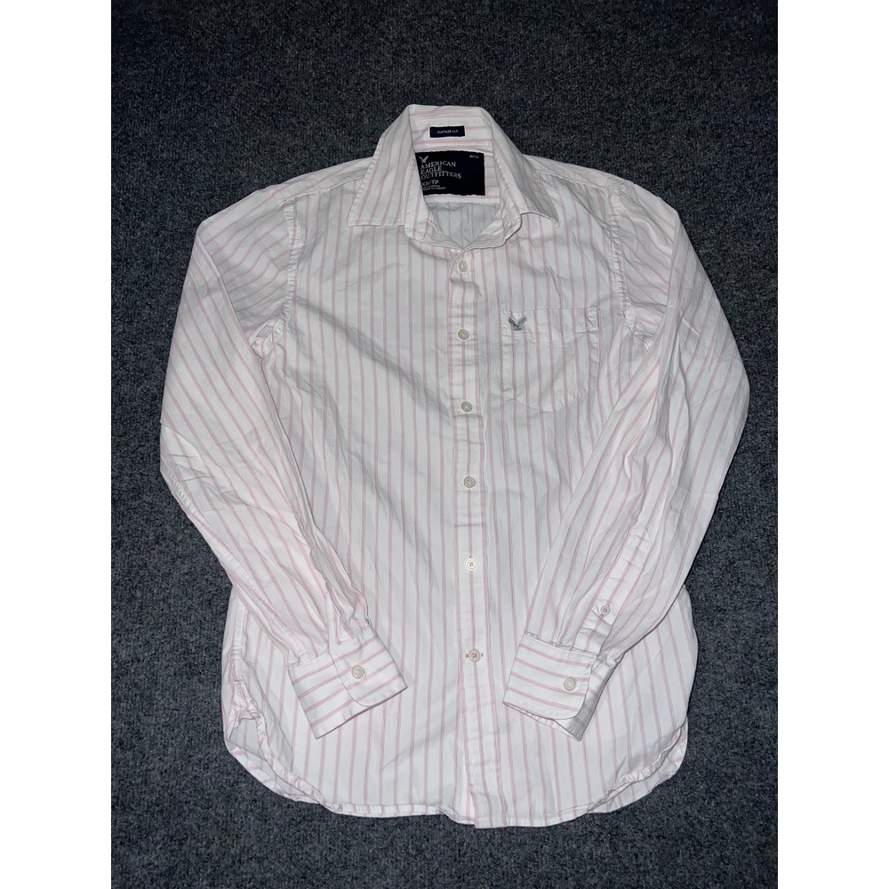 American Eagle Outfitters Pink White Striped Button Down Shirt XS Vintage Fit